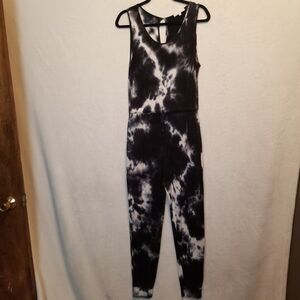 Antistar L Jumpsuit Navy Blue Tie Dye Jogger Jersey Knit Drawstring Waist Lounge
